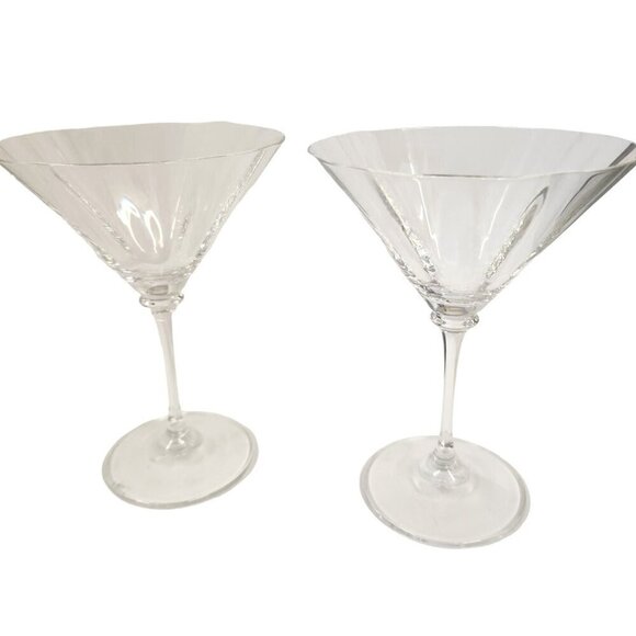 2 Mikasa Stephanie Martini Cocktail Glasses Ribbed Optic Bowl Smooth Stem - Picture 2 of 5
